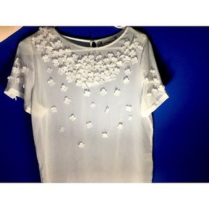 Sheer White Chiffon Short Sleeve with Flower Decal